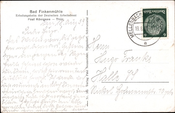 Postcard Allersdorf Groß Breitenbach in Thuringia, Bad Finkenmühle, convalescent home of the German Labor Front
