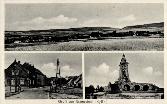 Ak Esperstedt Bad Frankenhausen am Kyffhäuser Thüringen, Gemeindegasthaus, Kyffhäuser-Denkmal