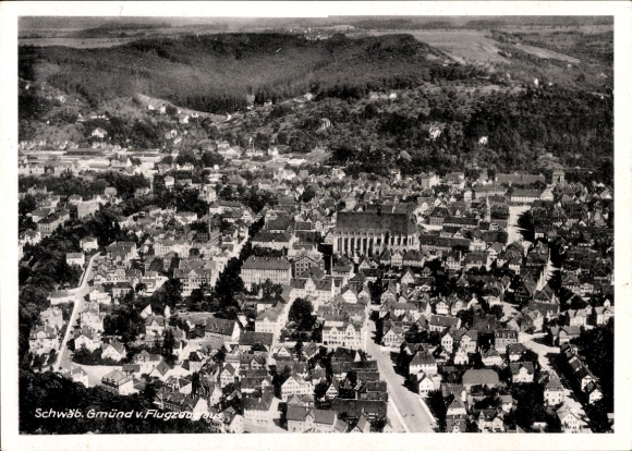 Postcard Bargau Schwäbisch Gmünd in Württemberg, aerial view of cityscape, residential buildings, nature