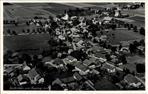Postcard Taufkirchen near Munich, aerial photograph
