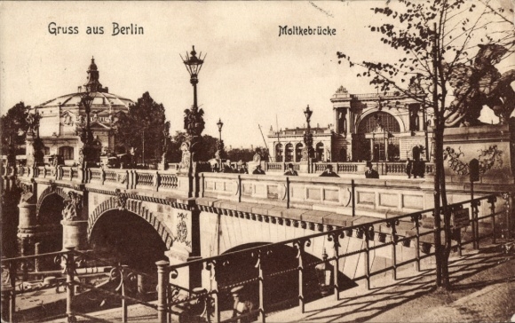 Postcard Berlin Tiergarten Moabit, Moltke Bridge