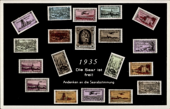 Postzegels Ak De Saar is vrij, referendum Saargebied 1935, de Saar is Duits