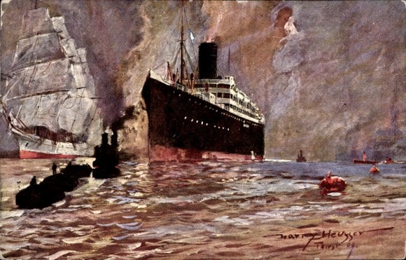 Artist PC Heusser, Harry, steamer, Austrian Lloyd, sailing ship