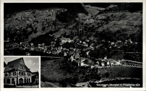 Ak Gausbach Forbach im Schwarzwald Baden, Fliegeraufnahme, Gasthaus zur Linde