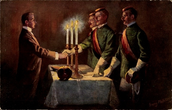 Studentika Artists Postcard Mühlberg, Georg, Reception in the Corps, Fraternity, Students