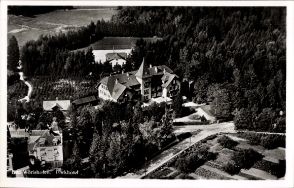 Postcard Bad Wörishofen in Unterallgäu, aerial photograph, Parkhotel