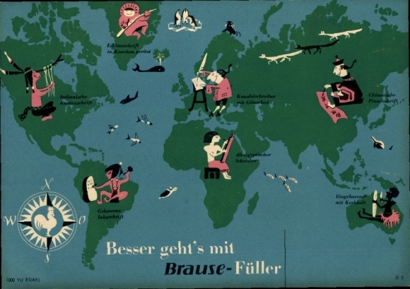 Timetable Brause cartridge filler, for good writing, world map around 1960