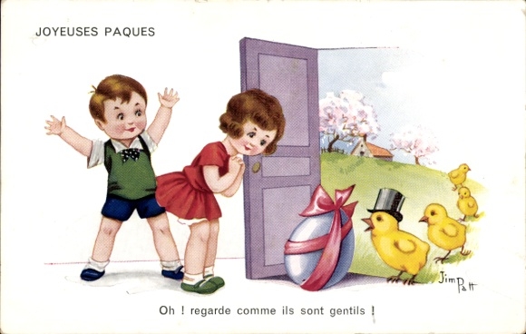 Artist Postcard Patt, Jim, Happy Easter, Paques, Chick, Easter Egg