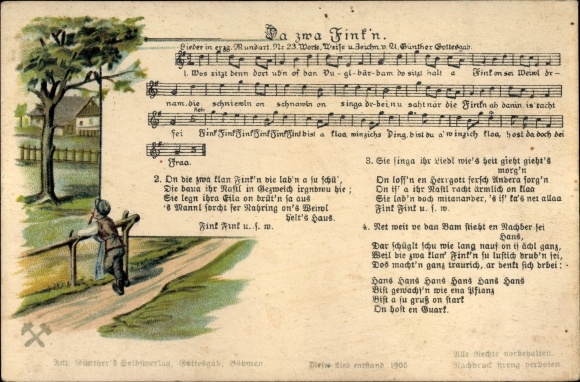 Song Postcard Günther, Anton, Erzgebirge dialect No. 23, Since two Fink&#39;n