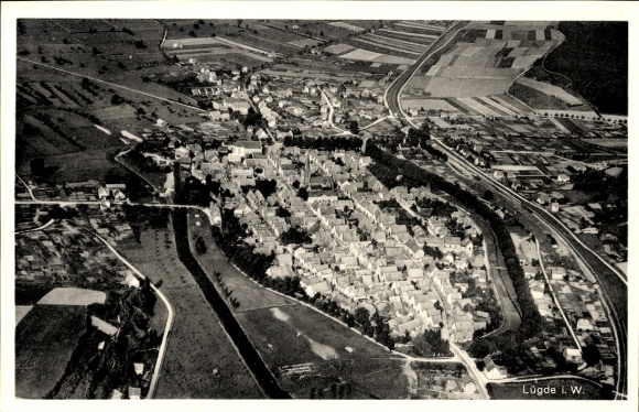 Postcard Lügde in the Weserbergland, aerial photograph