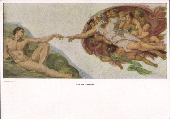 Obraz zbiorowy Grupa malarstwa renesansowego 42 obraz 9 Michelangelo Buonarroti, Stworzenie Adama