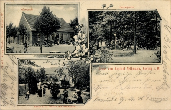 KP Greven w Westfalii, restauracja, przyjęcie w ogrodzie, Gasthof Nettmann, ogród z widokiem na hol