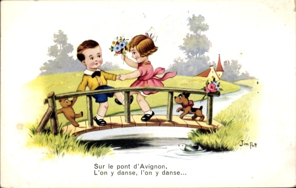 Artist Postcard Patt, Jim, On the Pont d'Avignon, L'on y danse, l'on y danse