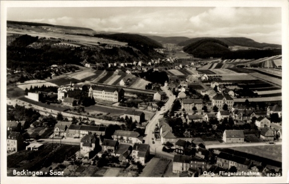 Postcard Beckingen in Saarland, aerial view of Beckingen, Saar, rural surroundings, view