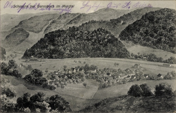 Ak Scheuern Gernsbach im Schwarzwald, Gesamtansicht, Murgtal