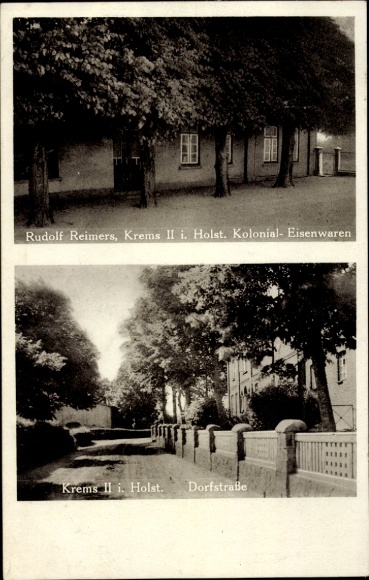 Postcard Krems II Segeberg Holstein district, Rudolf Reimers colonial and hardware store, Dorfstrasse