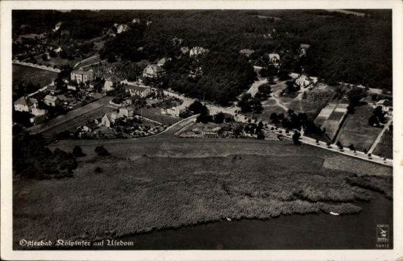 Postcard Ostseebad Kölpinsee on Usedom, partial view, aerial photograph