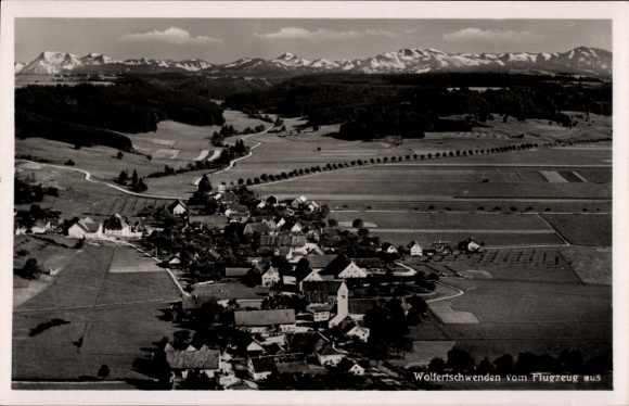 Postcard Wolfertschwenden Swabia, aerial photograph