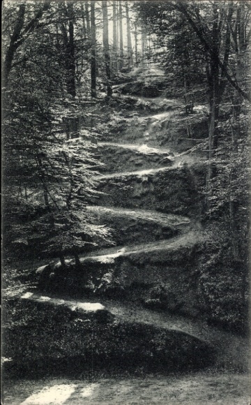 Ak Bad Cleve Kleve am Niederrhein, Waldweg, geschwungener Pfad, Bäume, Schwarz-Weiß-Foto