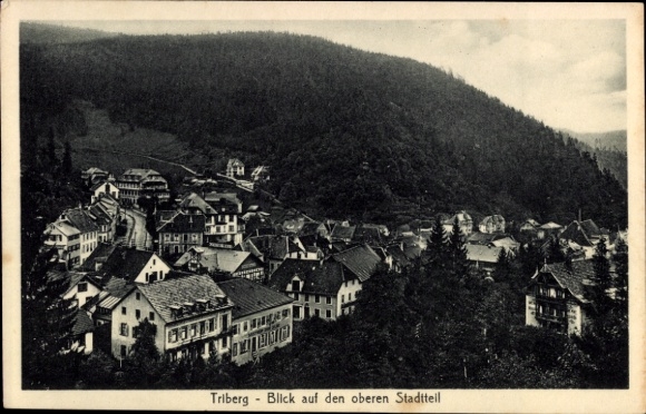 Ak Triberg im Schwarzwald, Blick auf den oberen Stadtteil von  Häuser, Wald, Berge
