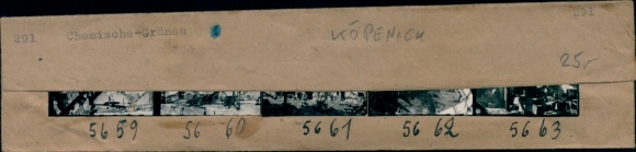 Kontaktabzug Fotos Berlin Köpenick, Chemische Fabrik Grünau, 5 Fotos ca. 4x2 cm