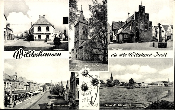 Postcard Wildeshausen in Oldenburg, Huntepartie, Westerstraße, Rathaus, Westertor