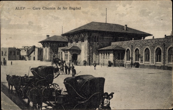Postcard Aleppo Syria, Baghdad railway station