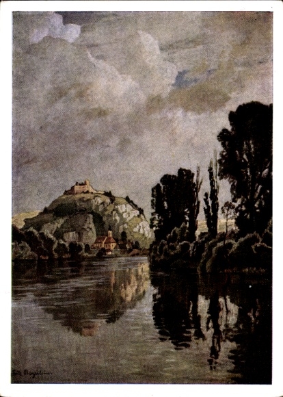 Artist PC Bayerlein, F., From Kallmünz, HDK 258, River, Castle