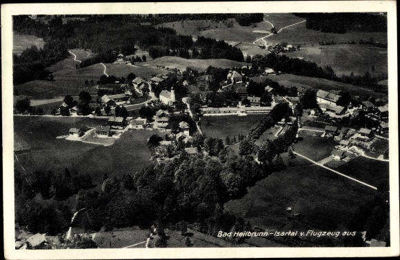 Postcard Bad Heilbrunn in Upper Bavaria, Isar Valley, aerial view