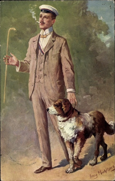 Studentika artist PC Mühlberg, Georg, A brisk lad, smoking student, dog