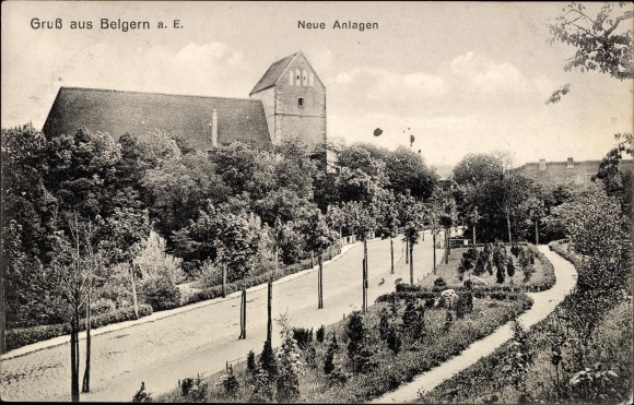 Postcard Belgern in Saxony, new facilities