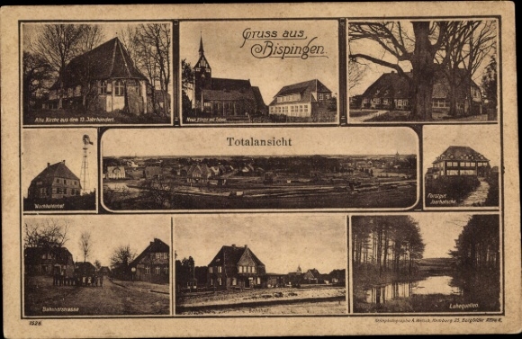 Ak Bispingen in der Lüneburger Heide, Gesamtansicht, Kirche, Forstgut, Bahnhof, Bahnhofstraße
