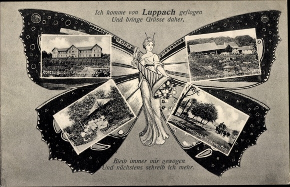 KP z motylem Luppach Bouxwiller Buchsweiler Alzacja Haut Rhin, widoki na miasto, dom rekonwalescencji