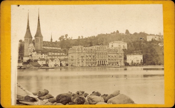 Photo Lucerne city Switzerland, partial view of the city with church