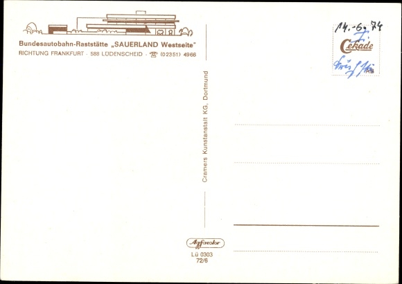 Postcard Lüdenscheid in the Märkisches Kreis, BAB service area