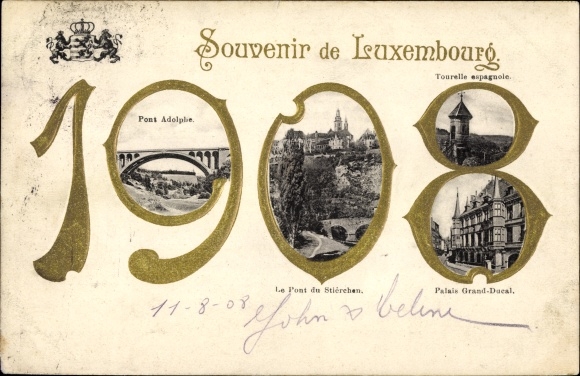 Präge Ak Luxemburg, Jahreszahl 1908, Stadtansichten, Pont Adolphe, Tourelle espagnole