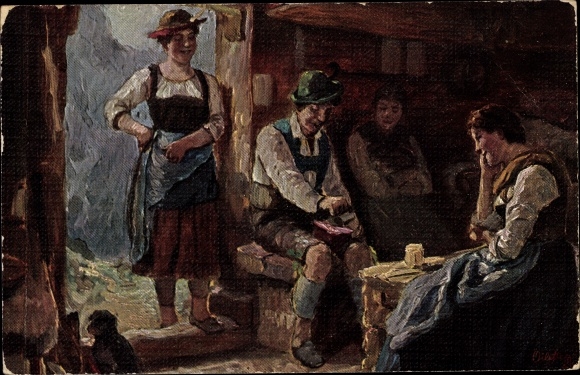Artist Postcard Wachsmuth, from the Tyrolean country, Tuck 858, man and women in costumes