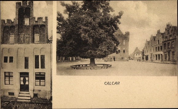 Postcard Kalkar on the Lower Rhine, lot at the market square, gabled houses