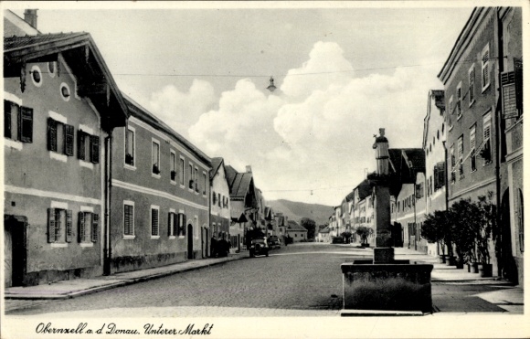 Postcard Obernzell an der Donau Lower Bavaria, Lower Market, fountain, house facades