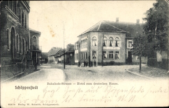 Postcard Schöppenstedt in Lower Saxony, Bahnhofstraße, Hotel zum deutschen Haus