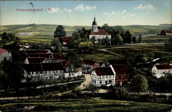 Ak Unterrenthendorf Renthendorf in Thüringen, landschap met kerk, landelijke omgeving, Hä