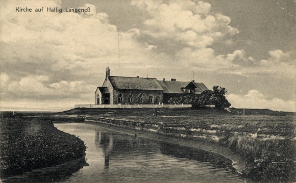 Ak Hallig Langeneß Noord-Friesland, kerk