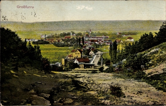 Postcard Großfurra Sondershausen in the Kyffhäuserkreis Thuringia, landscape, village view, gentle hills