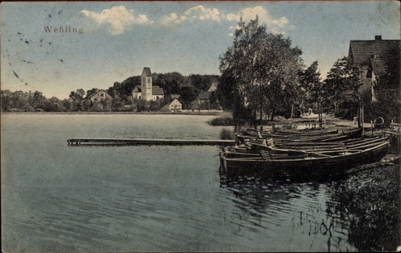 Ak Weßling in Oberbayern, Boote, Hafen