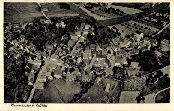 Postcard Kleinmünster Riedbach in Lower Franconia, aerial photograph