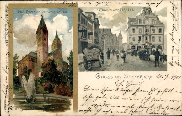 Artist Chromo-Litho Münch, C., Speyer am Rhein, Cathedral, Maximilianstrasse
