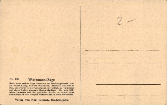 Artist Postcard Berchtesgaden in Upper Bavaria, Watzmann legend, mountain faces