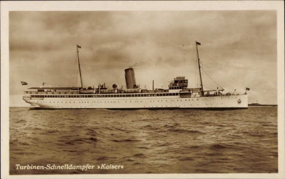 Postcard HAPAG steamer Kaiser, turbine express steamer, seaside resort service