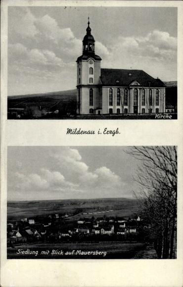 Ak Mildenau im Erzgebirge, Kirche, Siedlung, Blick auf Mauersberg