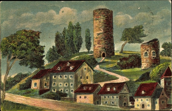 Künstler Ak Bad Lobenstein in Thüringen, Burgruine nach einem alten Gemälde
